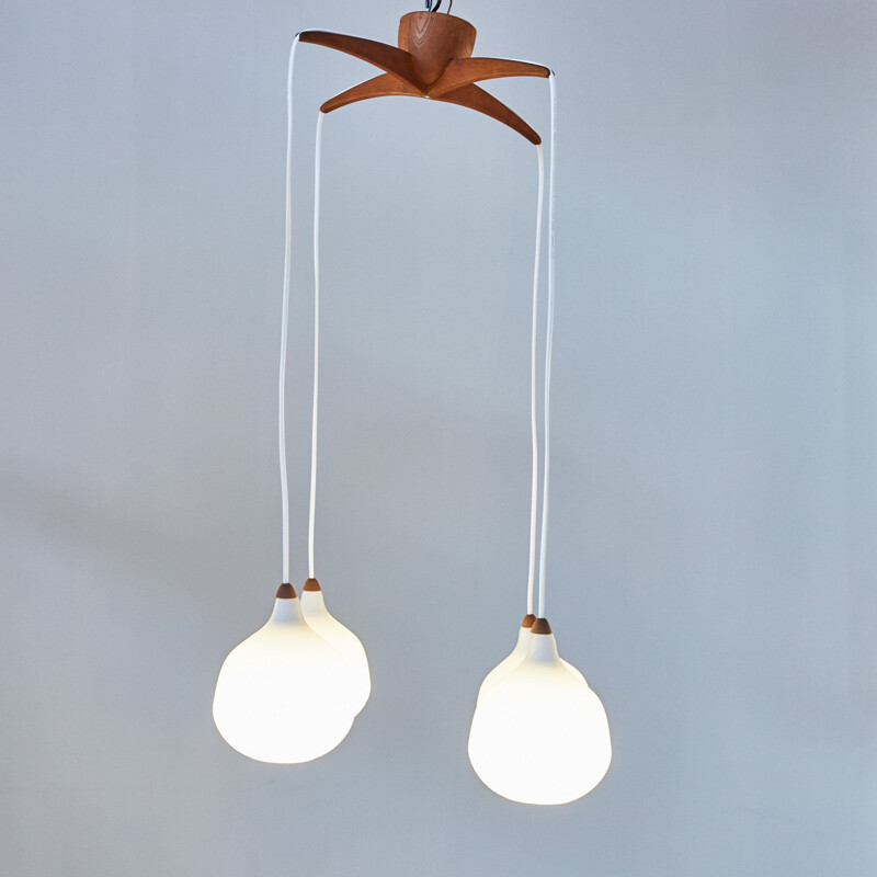 Suspension vintage en satin avec plateau en teck par Uno & Östen Kristiansson pour Luxus 1960