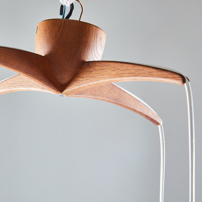 Vintage Satin Pendant with Teak Top by Uno & Östen Kristiansson for Luxus 1960s