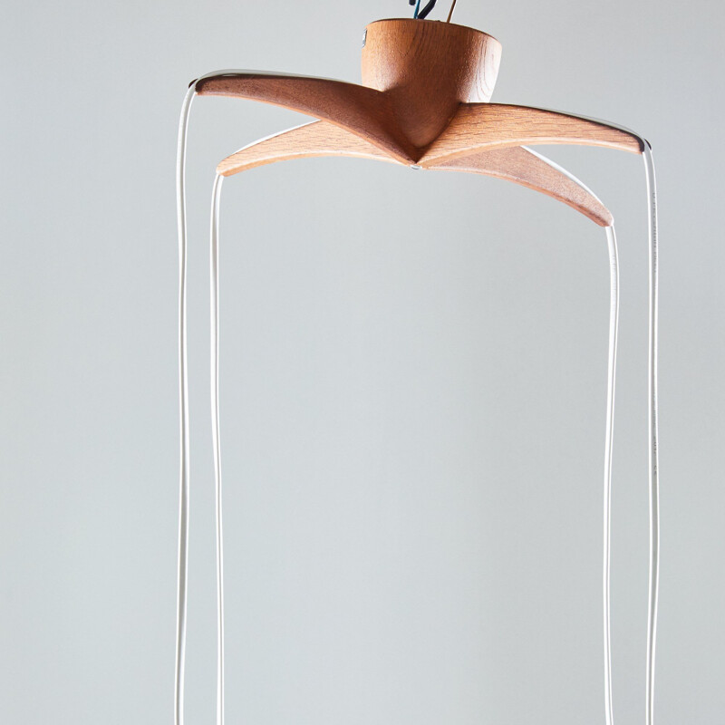 Vintage Satin Pendant with Teak Top by Uno & Östen Kristiansson for Luxus 1960s