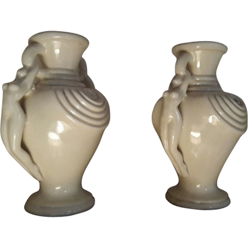 Pair of vases in white ceramic - 1940s