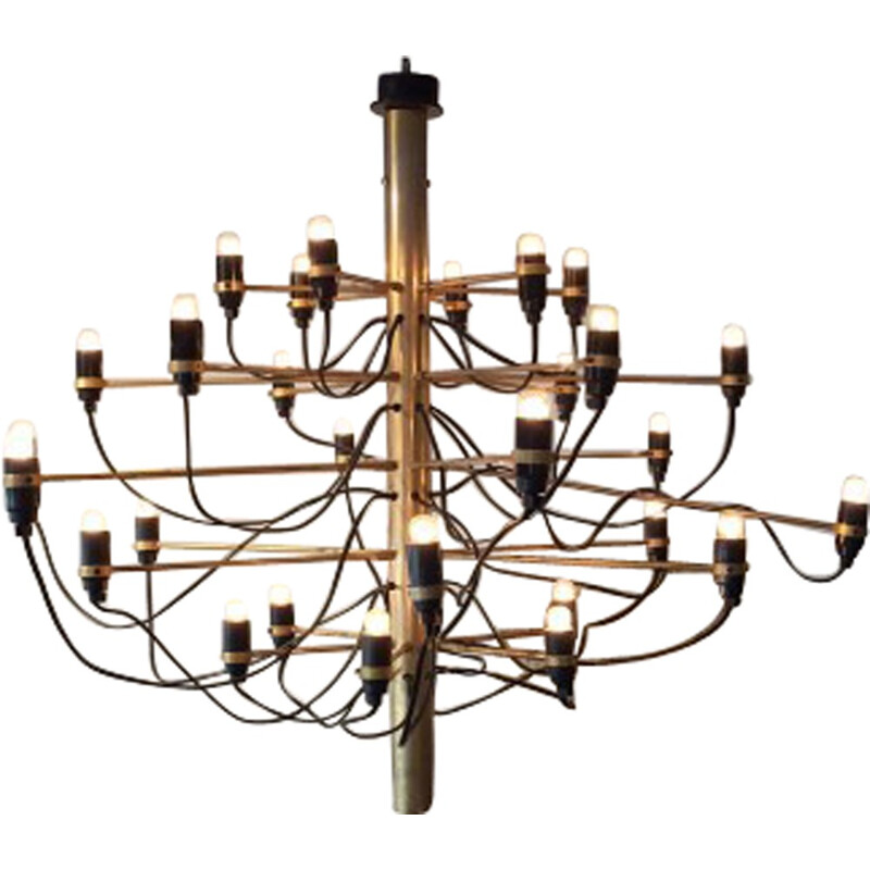 Mid-century chandelier in gold colored brass and iron, Gino SARFATTI - 1990s