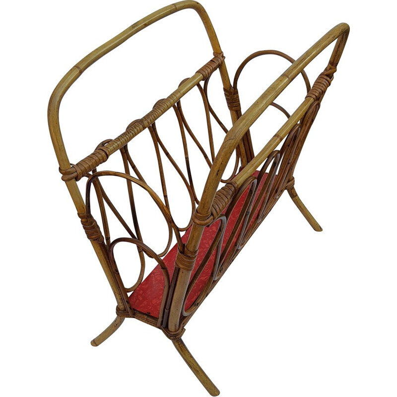 Vintage bamboo and rattan magazine rack