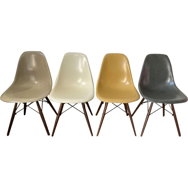 Set of 4 vintage Herman Miller "DSW" grey elephant walnut chairs by Charles & Ray Eames 1950s