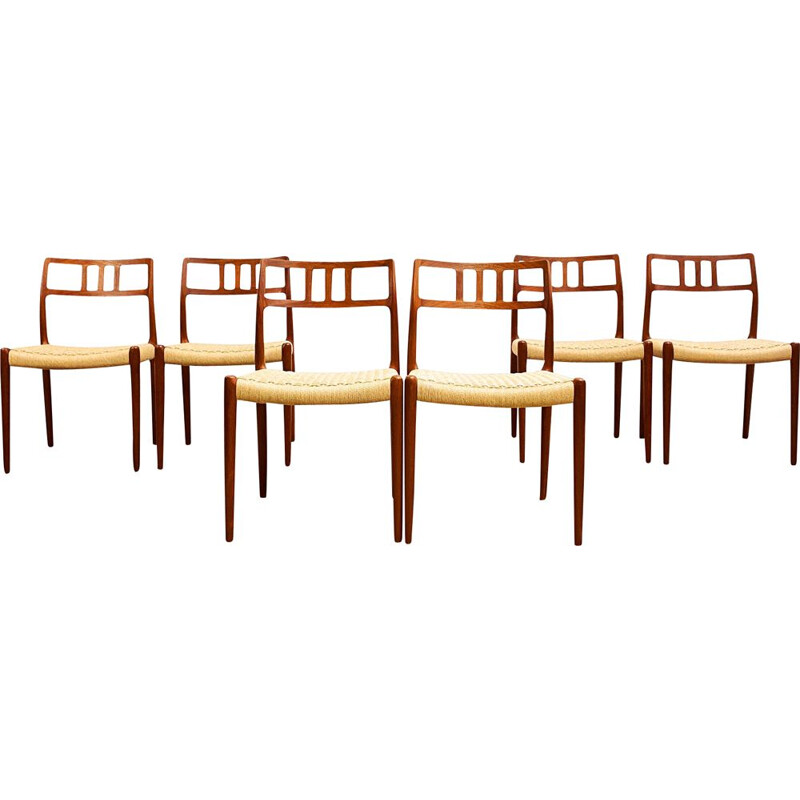 Lot de 6 chaises vintage en teck Modèle 79 par Niels O. Moller pour J.L. Moller, Danemark 1950