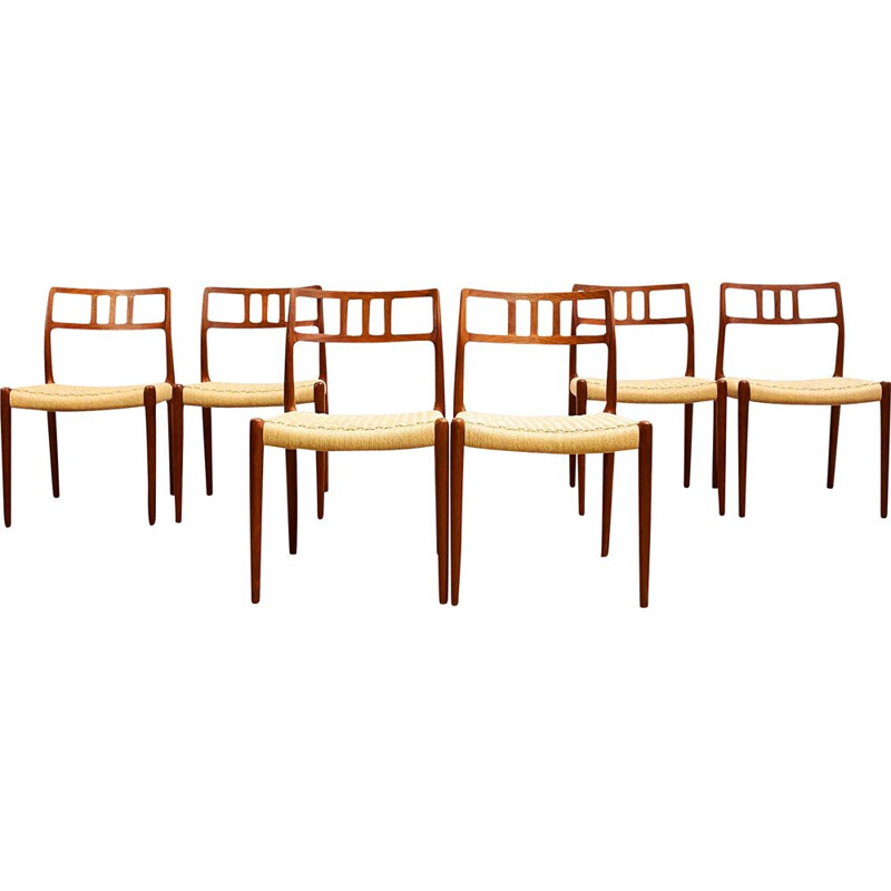 Set of 6 vintage teak dining chairs Model 79 by Niels O. Moller for J.L. Moller, Denmark 1950s