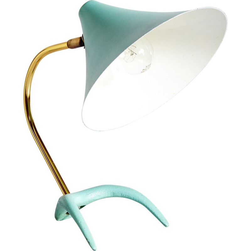 Lampe de bureau vintage Turquoise avec Pieds de Corbeau Louis Kalff pour Philips 1950