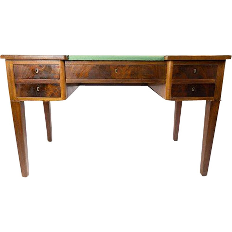 Vintage mahogany desk with green felt top, 1890