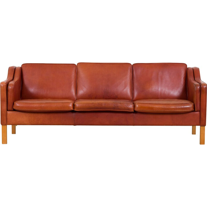 Vintage Mogens Hansen brown vintage leather seater sofa