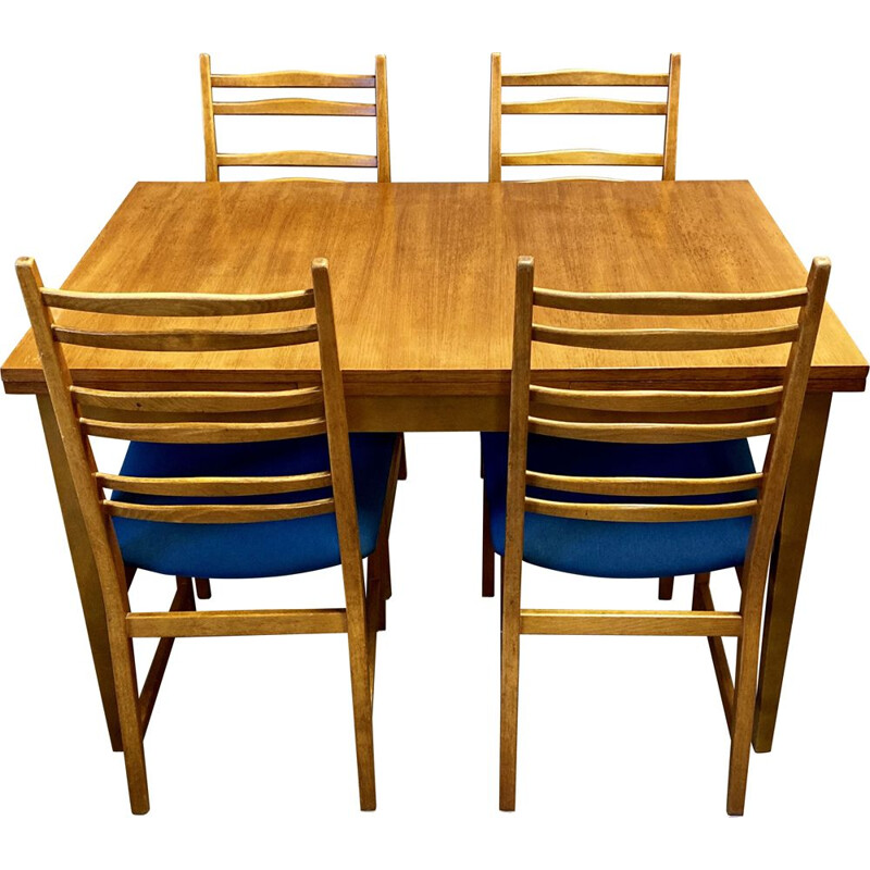 Vintage teak high table and 4 chairs, Scandinave 1950s