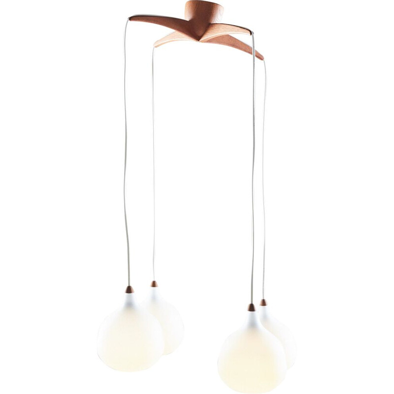 Vintage Satin Pendant with Teak Top by Uno & Östen Kristiansson for Luxus 1960s