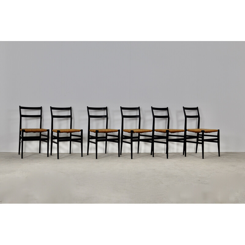 Lot de 6 chaises vintage Leggera de Gio Ponti pour Cassina, Milan 1960