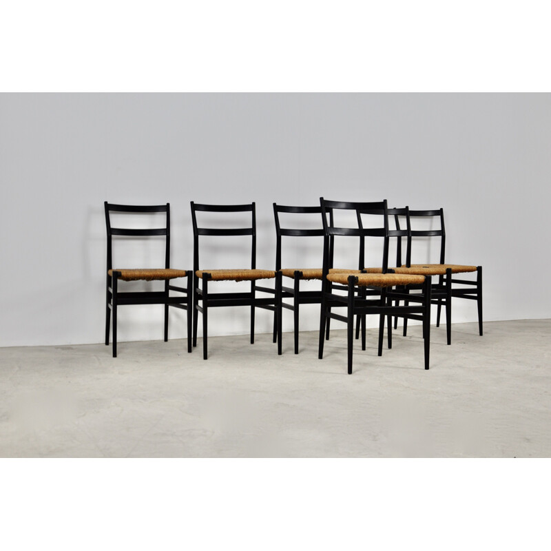 Lot de 6 chaises vintage Leggera de Gio Ponti pour Cassina, Milan 1960