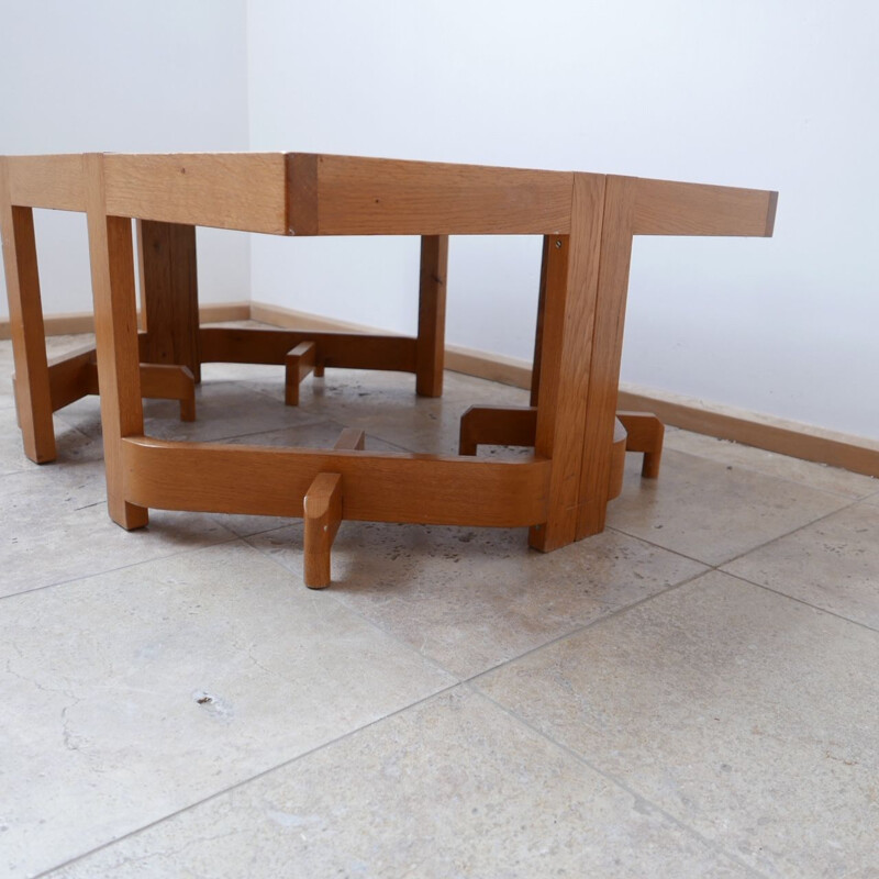 Vintage Oak Coffee Table by Guillerme et Chambron, France 1960s