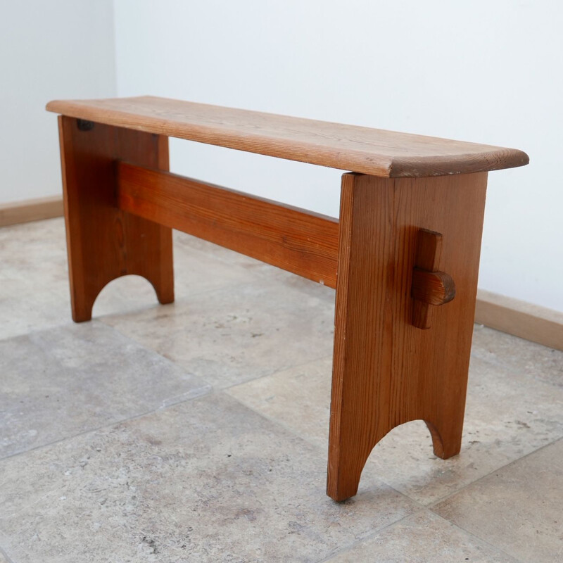 Vintage Pine Brutalist Low Bench, Swedish 1960s