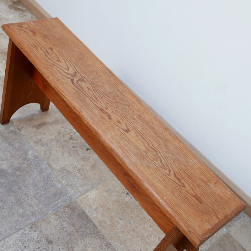 Vintage Pine Brutalist Low Bench, Swedish 1960s