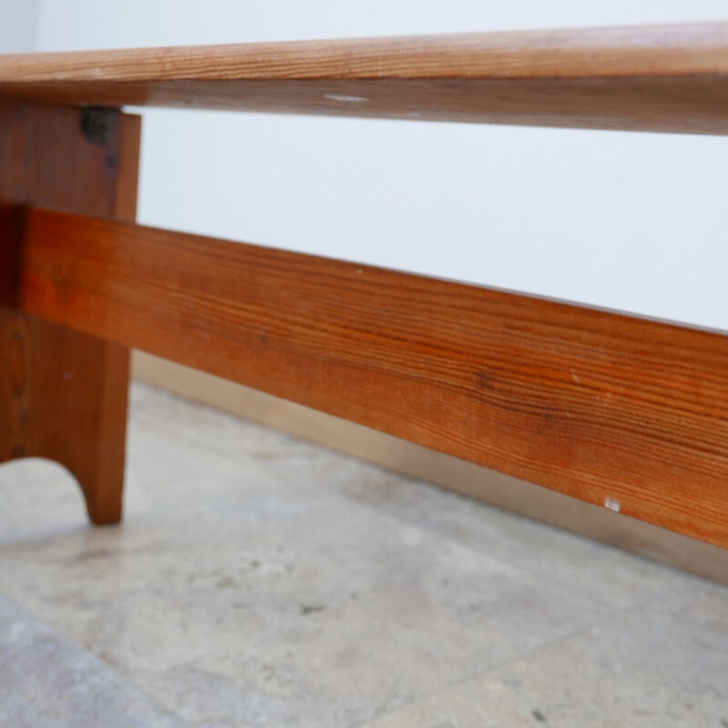 Vintage Pine Brutalist Low Bench, Swedish 1960s