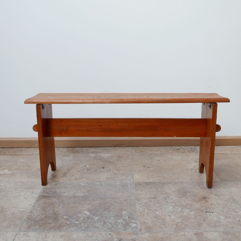 Vintage Pine Brutalist Low Bench, Swedish 1960s