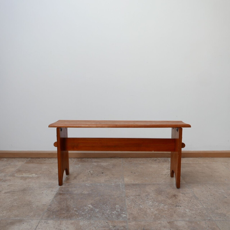 Vintage Pine Brutalist Low Bench, Swedish 1960s