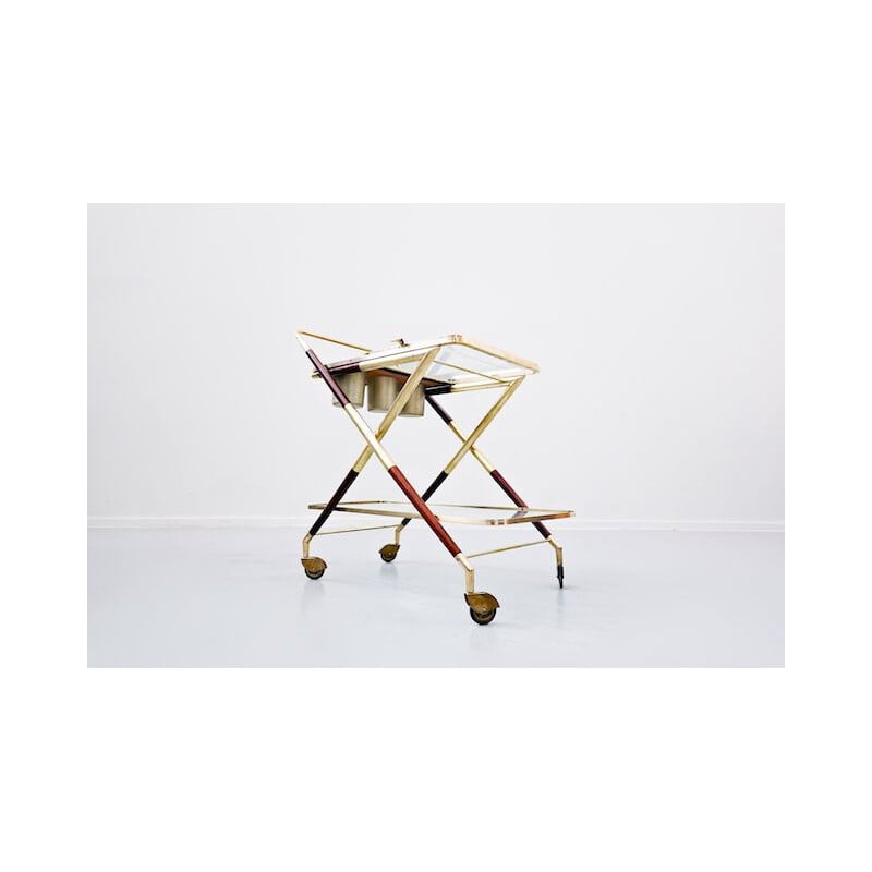 Vintage Glass and Brass Trolley by Cesare Lacca, Italian 1950s