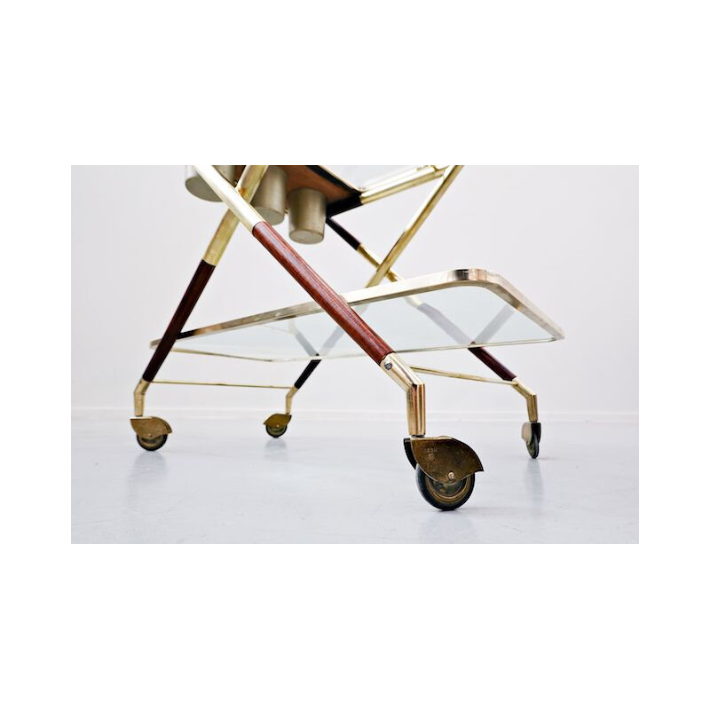 Vintage Glass and Brass Trolley by Cesare Lacca, Italian 1950s