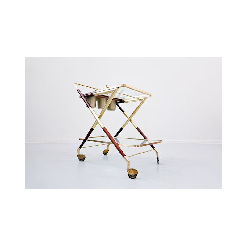 Vintage Glass and Brass Trolley by Cesare Lacca, Italian 1950s