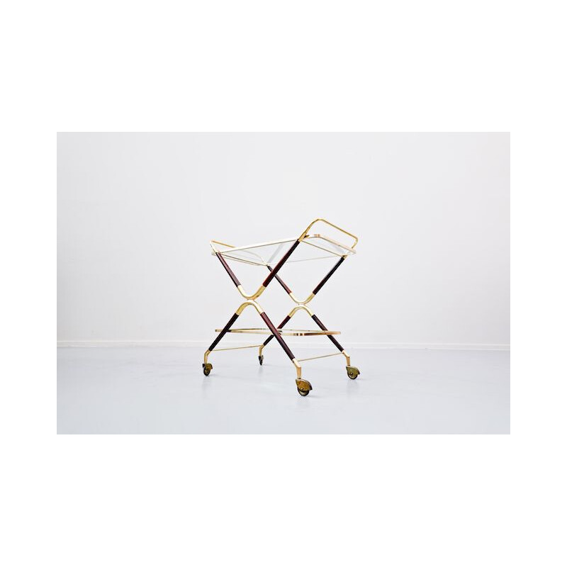 Vintage glass and brass cart by Cesare Lacca, Italy 1950