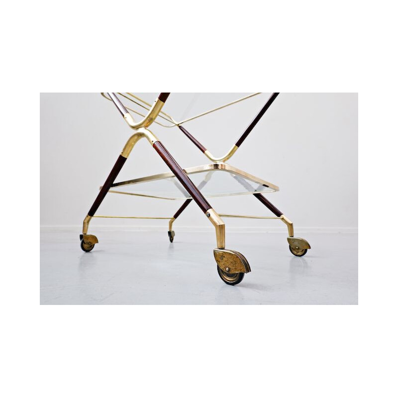 Vintage glass and brass cart by Cesare Lacca, Italy 1950