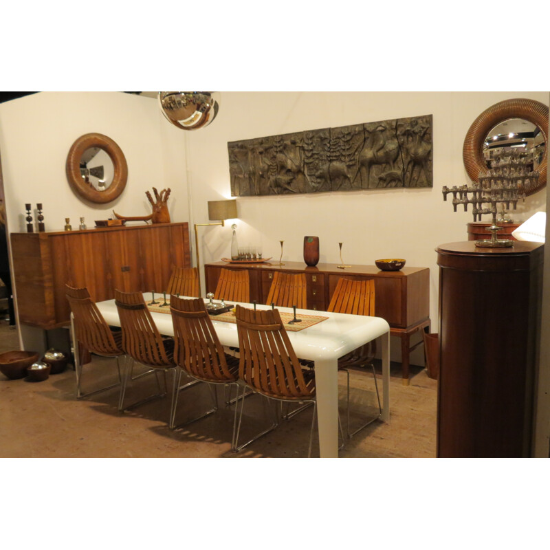 Industrial dining white table in metal - 1980s