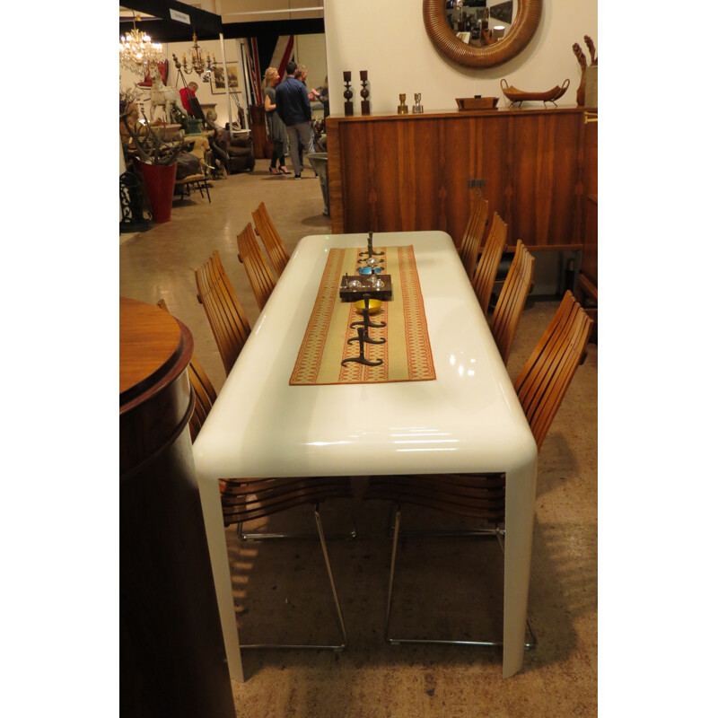 Industrial dining white table in metal - 1980s