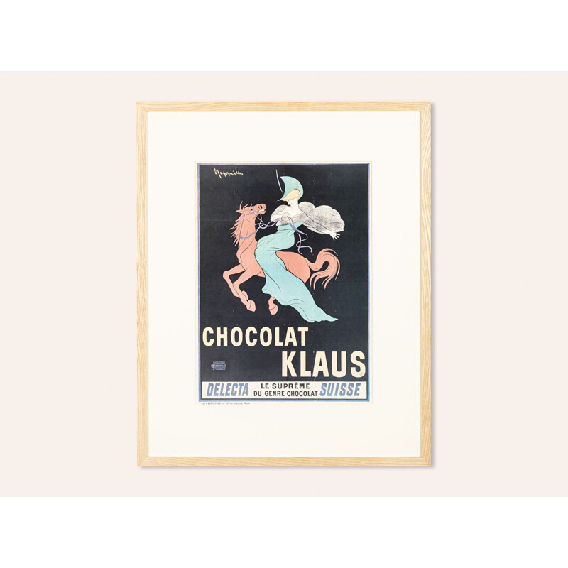 Vintage cartel "Chocolate Klaus" un vidrio acrílico, Francia 1910
