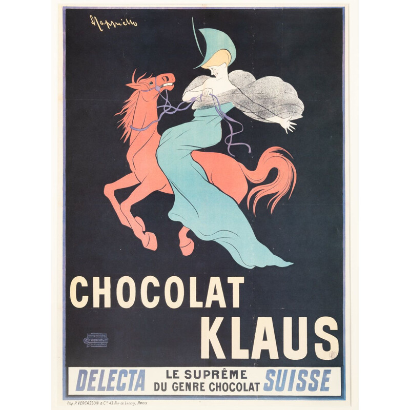 Affiche vintage "Chocolate Klaus" un verre acrylique, France 1910