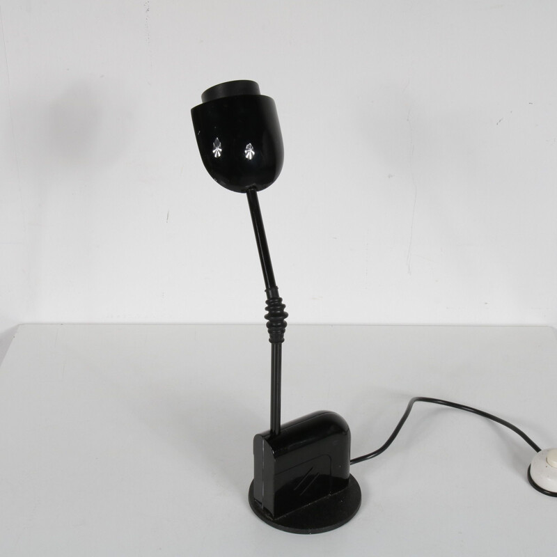 Vintage bureaulamp in zwart gelakt metaal van T. Kita voor Luci, Italië 1970