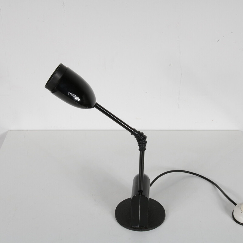 Vintage bureaulamp in zwart gelakt metaal van T. Kita voor Luci, Italië 1970