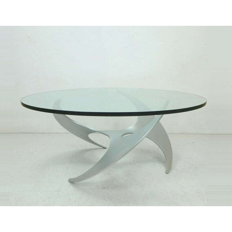 Table basse vintage en verre et aluminium par Knut Hesterberg & Ronald Schmitt 1960