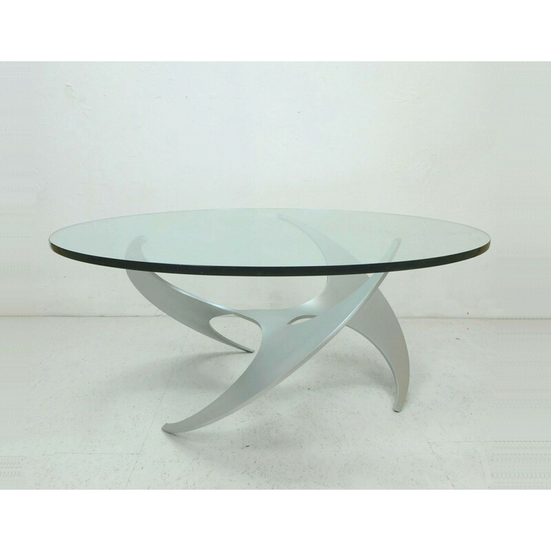 Vintage glass and aluminum coffee table by Knut Hesterberg & Ronald Schmitt 1960s