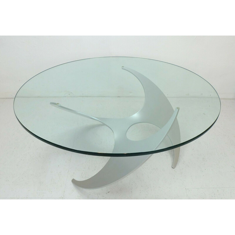 Vintage glass and aluminum coffee table by Knut Hesterberg & Ronald Schmitt 1960s