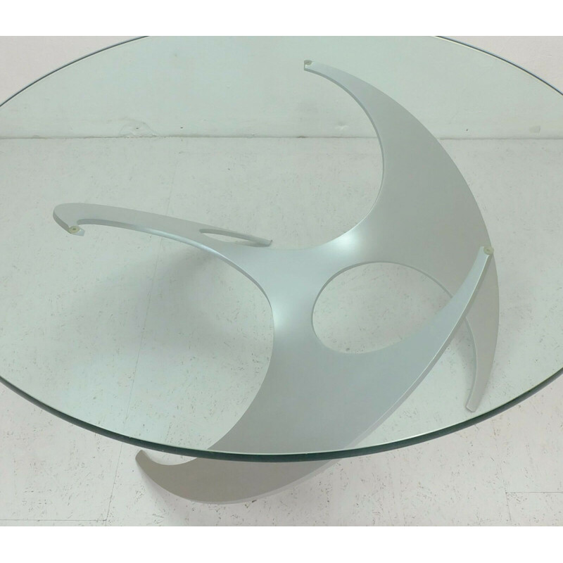 Vintage glass and aluminum coffee table by Knut Hesterberg & Ronald Schmitt 1960s