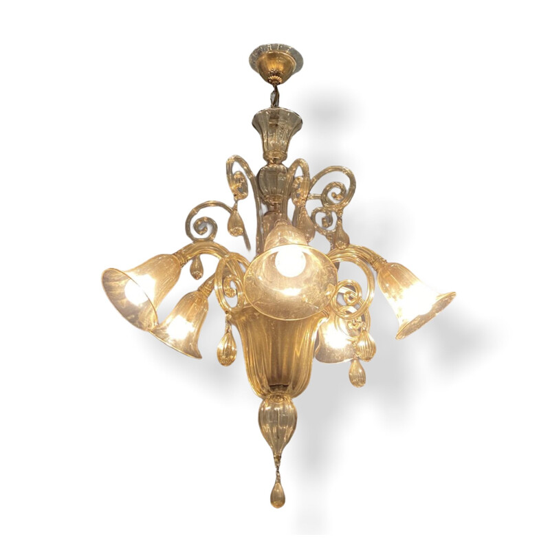 Vintage Murano Glass Chandelier by Paolo Venini 1950s