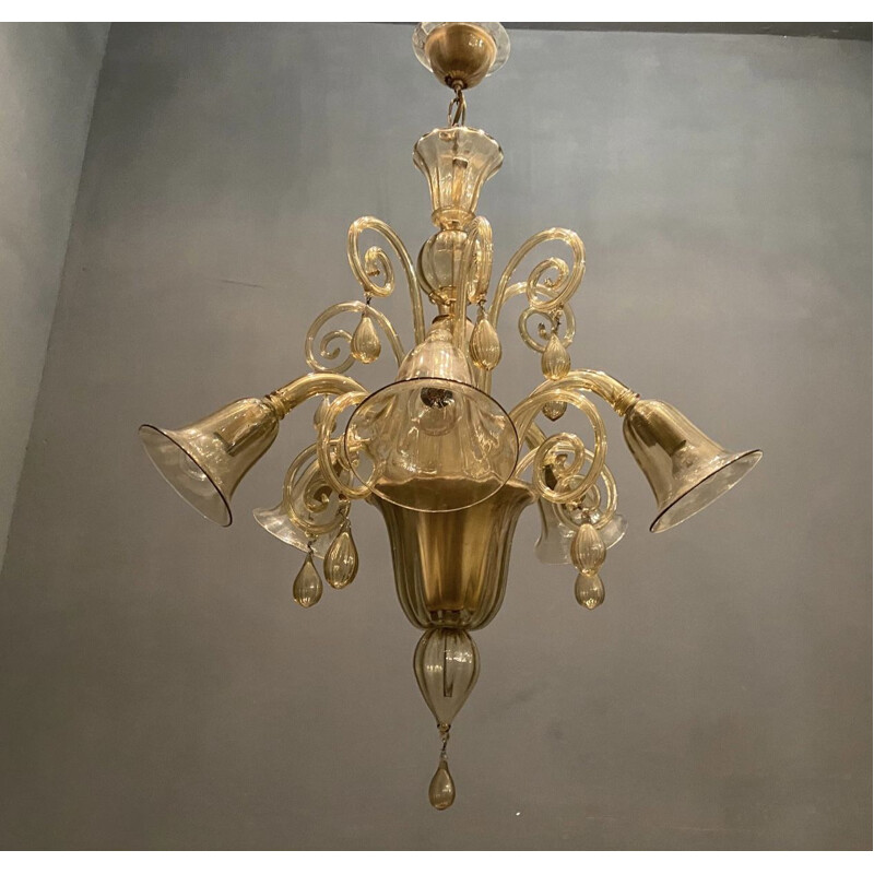 Vintage Murano Glass Chandelier by Paolo Venini 1950s