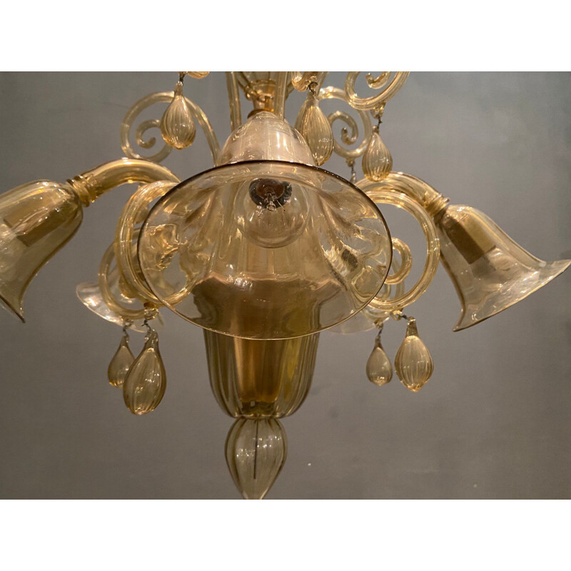 Vintage Murano Glass Chandelier by Paolo Venini 1950s