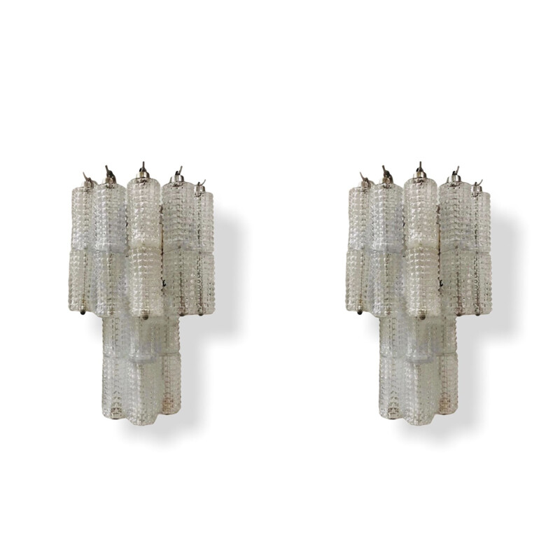 Pair of vintage Crystal Tube Sconces by Paolo Venini 1970s