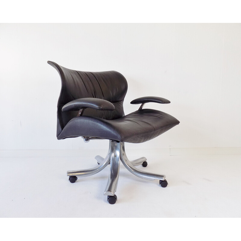 Vintage leather office lounge chair, Italy 1980s