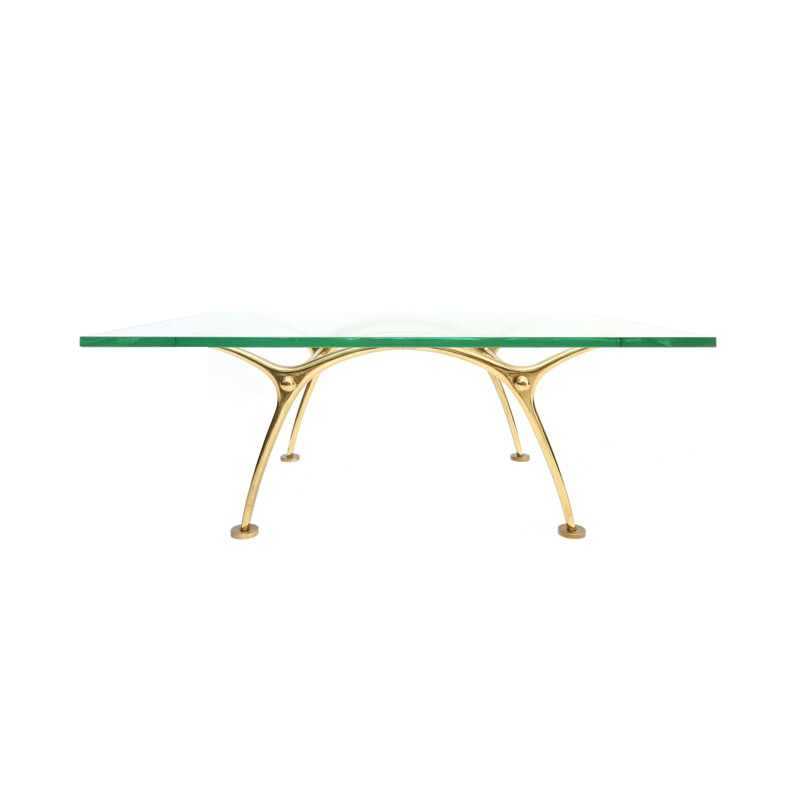 Coffee table in brass and galss, KOULOUFI - 1970s