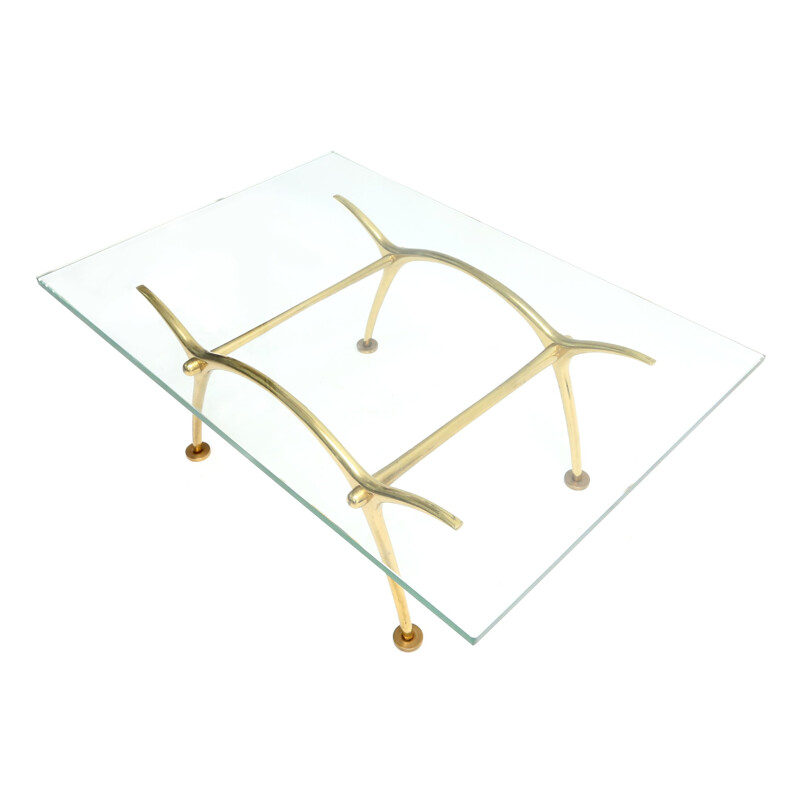 Coffee table in brass and galss, KOULOUFI - 1970s