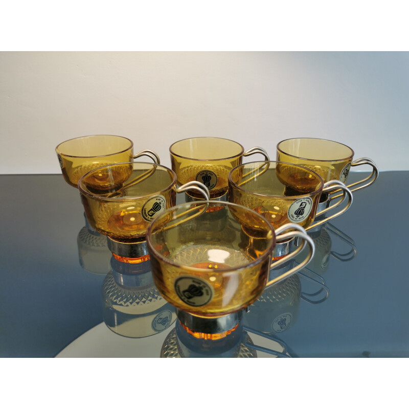 Set of 6 vintage glass coffee cups, Italy 1970s