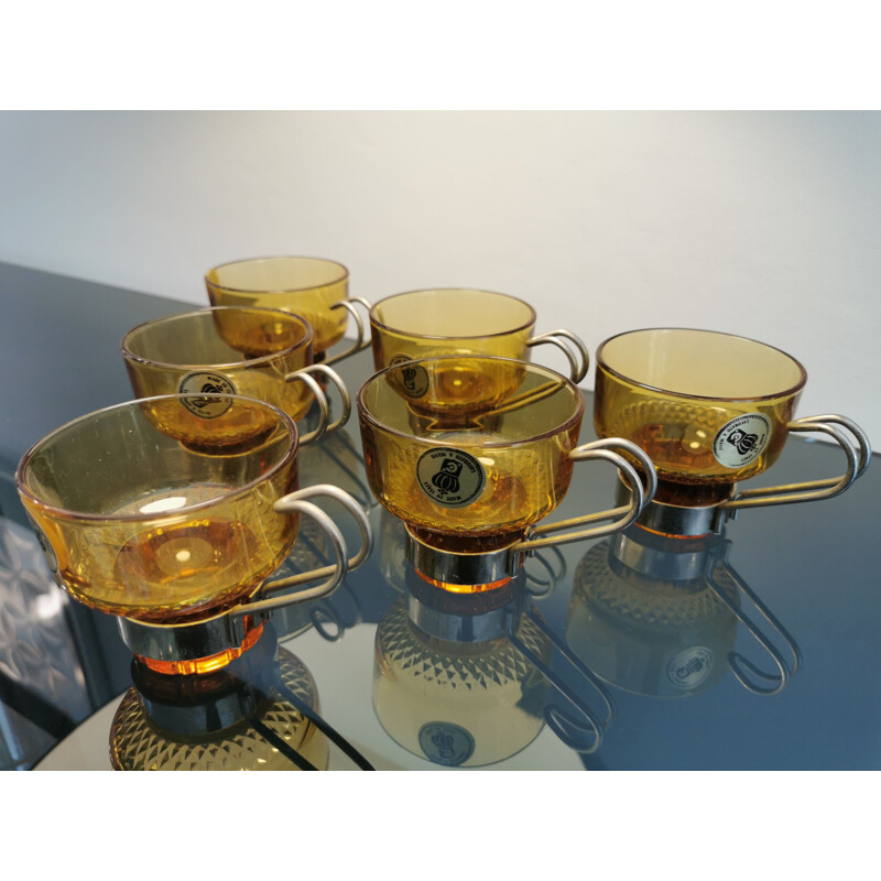 Set of 6 vintage glass coffee cups, Italy 1970s