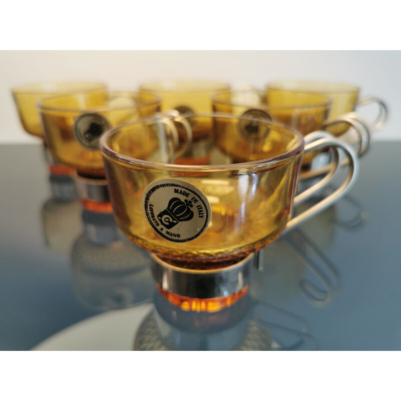 Set of 6 vintage glass coffee cups, Italy 1970s