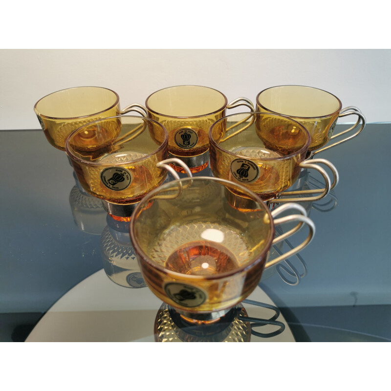 Set of 6 vintage glass coffee cups, Italy 1970s