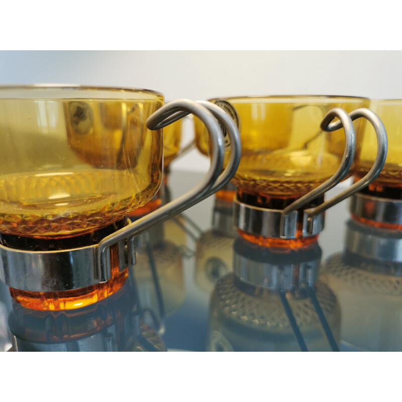 Set of 6 vintage glass coffee cups, Italy 1970s