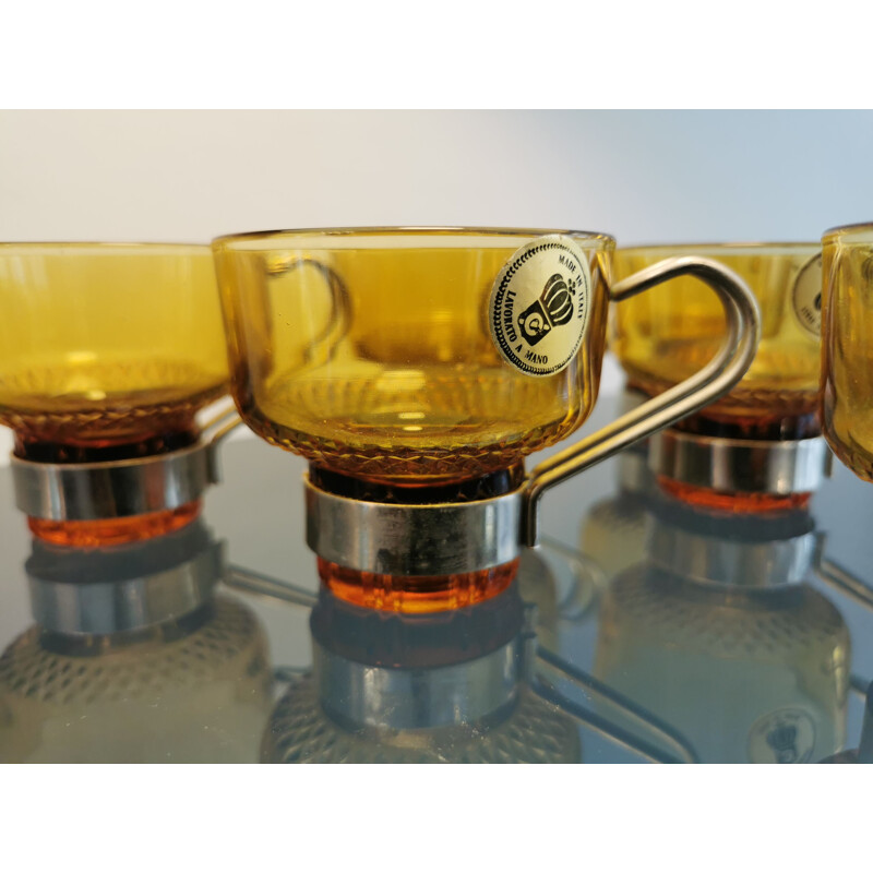 Set of 6 vintage glass coffee cups, Italy 1970s